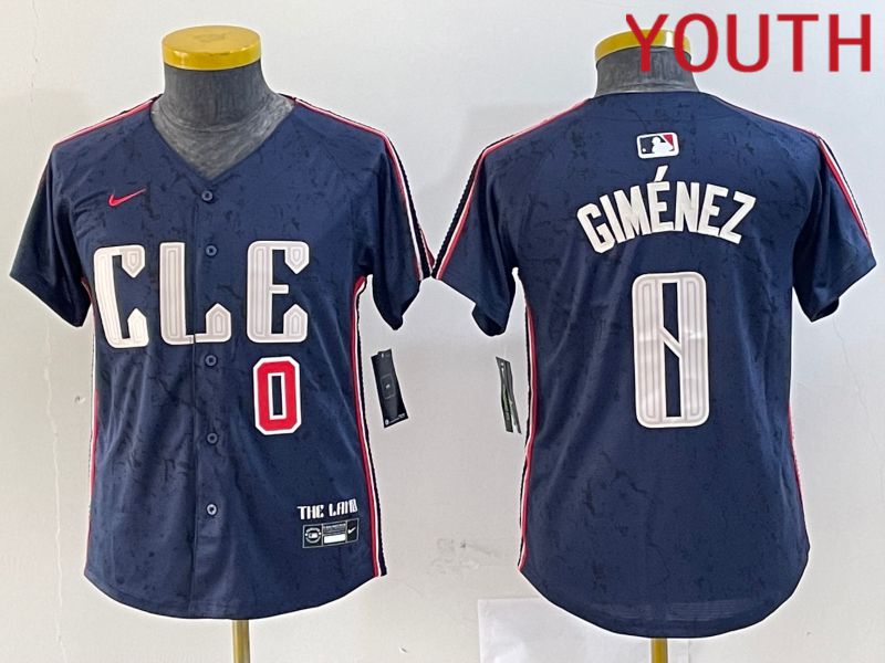 Youth Cleveland Indians 0 Gimenez Blue City Edition Nike 2024 MLB Jersey style 3